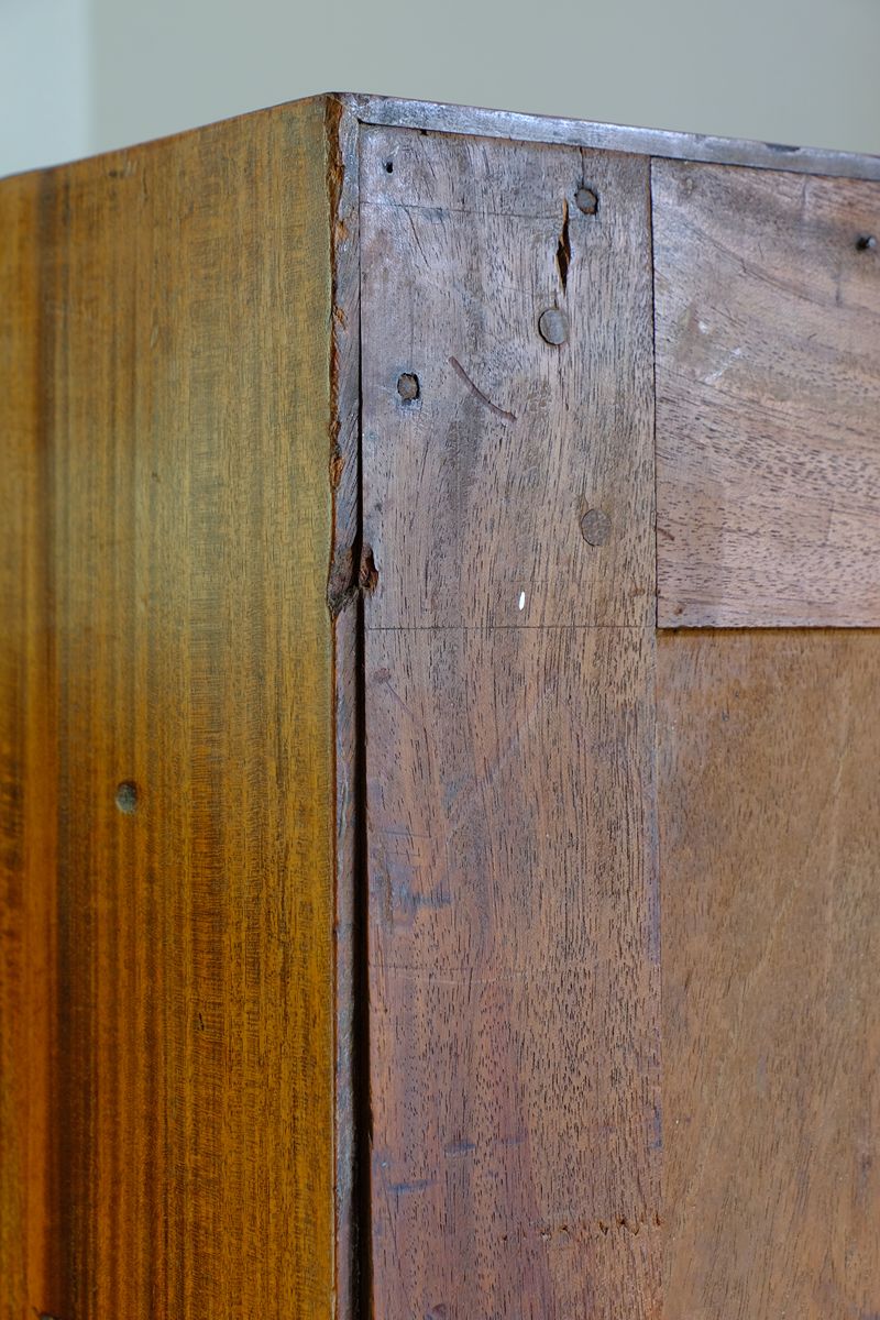 Late Georgian Anglo-Chinese Padauk Chest of Drawers with Mitred Face Frame and Original Brass Side Carrying Handles