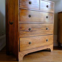 Late Georgian Anglo-Chinese Padauk Chest of Drawers with Mitred Face Frame and Original Brass Side Carrying Handles