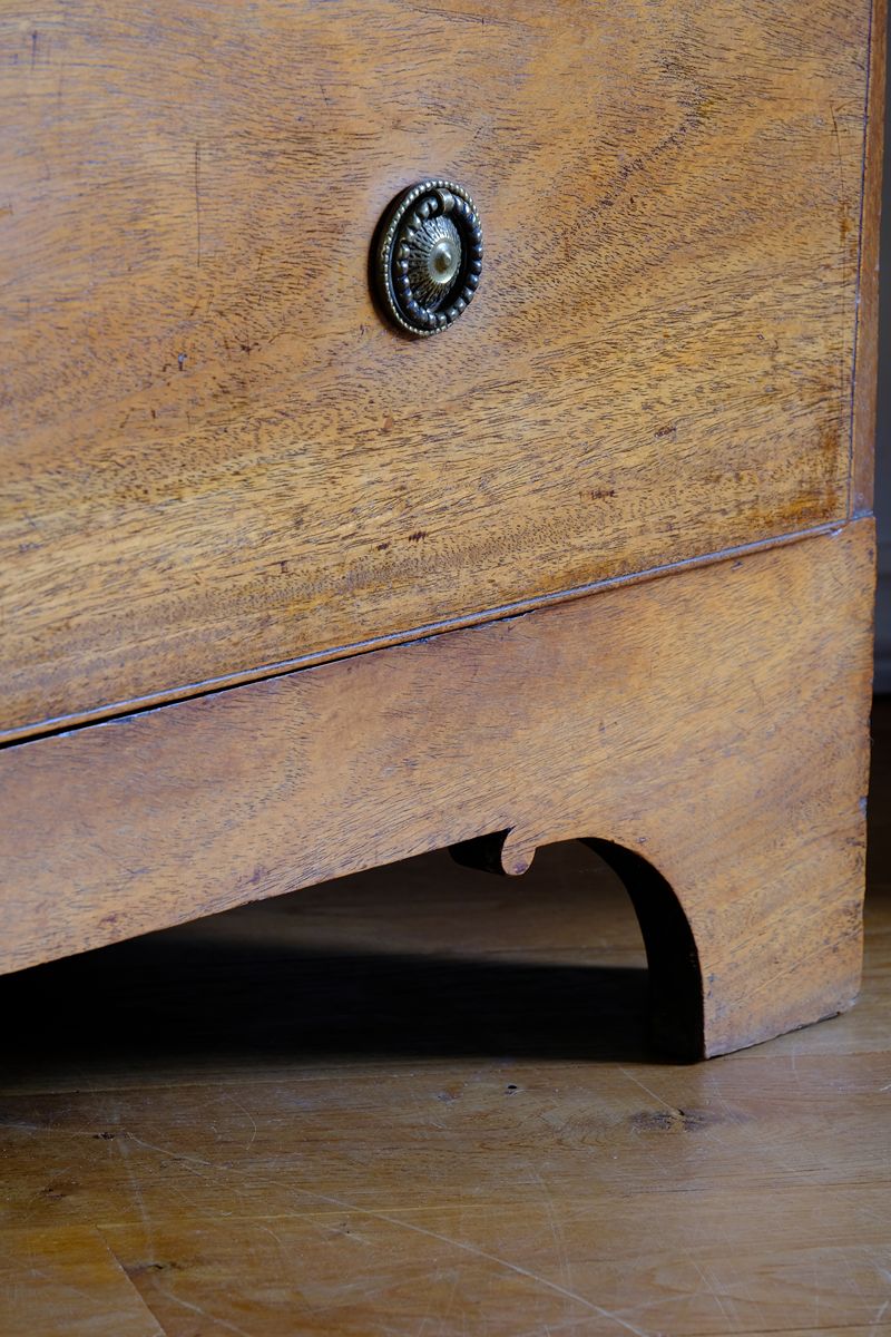 Late Georgian Anglo-Chinese Padauk Chest of Drawers with Mitred Face Frame and Original Brass Side Carrying Handles