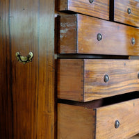 Late Georgian Anglo-Chinese Padauk Chest of Drawers with Mitred Face Frame and Original Brass Side Carrying Handles