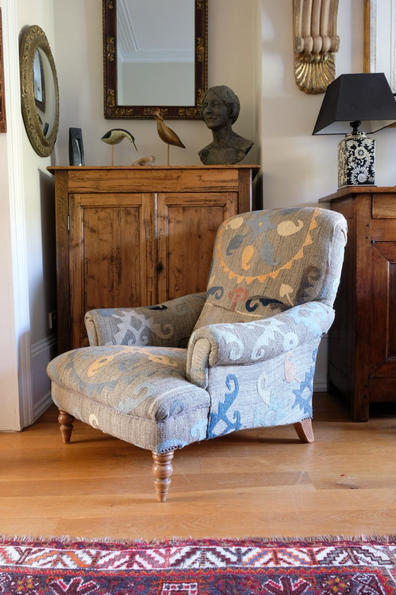 Howard & Son Style Armchair With A Suzani Kilim Fabric