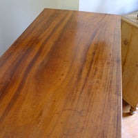 Padauk top on a Late Georgian Anglo-Chinese Padauk Chest of Drawers with Mitred Face Frame and Original Brass Side Carrying Handles