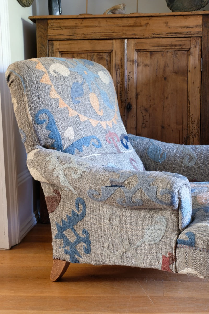 Howard & Son Style Armchair With A Suzani Kilim Fabric