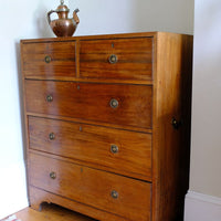 Late Georgian Anglo-Chinese Padauk Chest of Drawers with Mitred Face Frame and Original Brass Side Carrying Handles