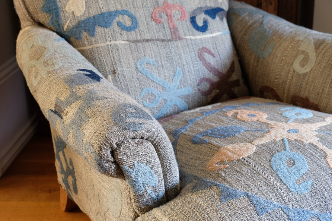 Howard & Son Style Armchair With A Suzani Kilim Fabric