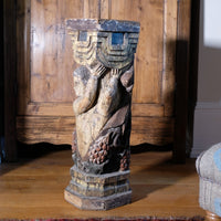 Carved Polychrome Pedestal Sculpture Of A Putto