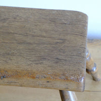 Early 20th Century Oak & Beech Country Stool with Turned Legs showing solid oak seat and turned beech legs
