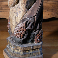 Carved Polychrome Pedestal Sculpture Of A Putto