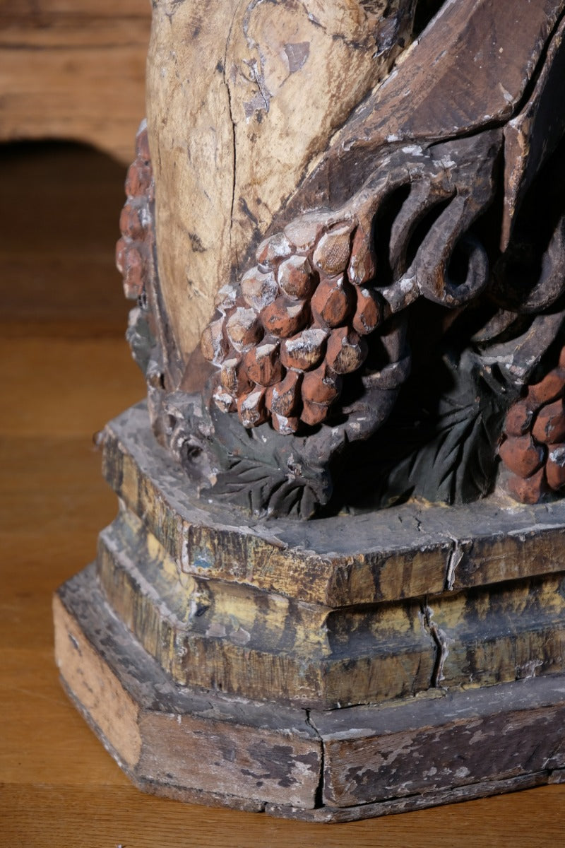 Carved Polychrome Pedestal Sculpture Of A Putto