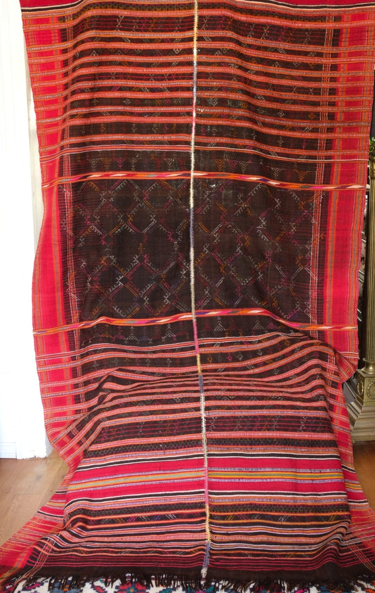 Decoratively Embroidered Indian Cotton Blanket or Throw