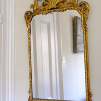 Edwardian Queen Anne Revival carved giltwood wall mirror with Prince of Wales feather crest, c.1900