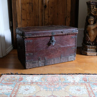 18th Century Leather & Iron Coaching Trunk