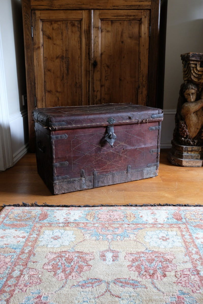 18th Century Leather & Iron Coaching Trunk