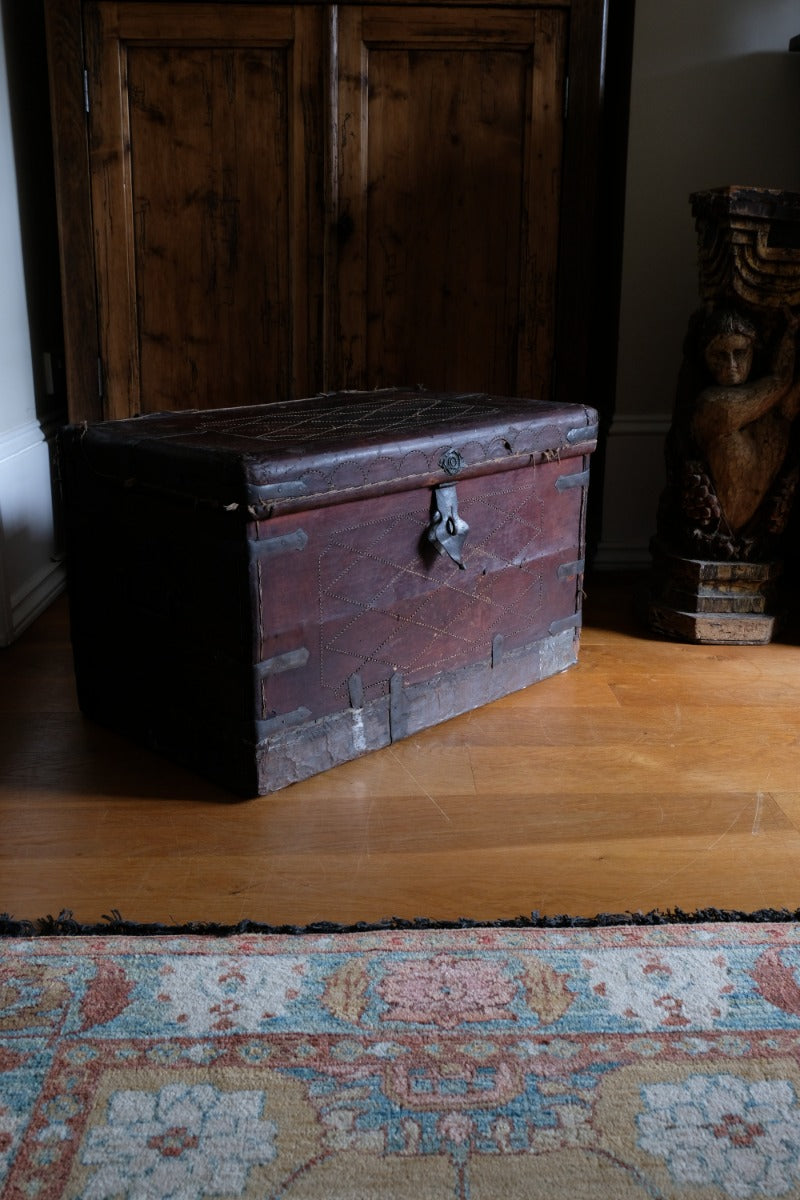 18th Century Leather & Iron Coaching Trunk