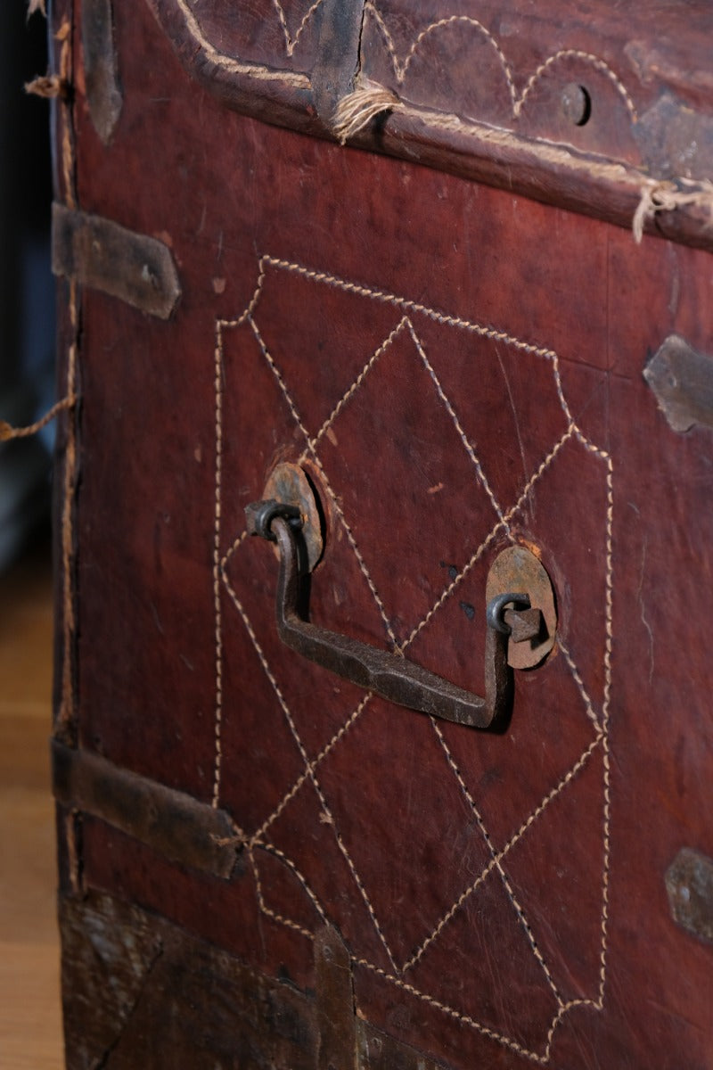 18th Century Leather & Iron Coaching Trunk