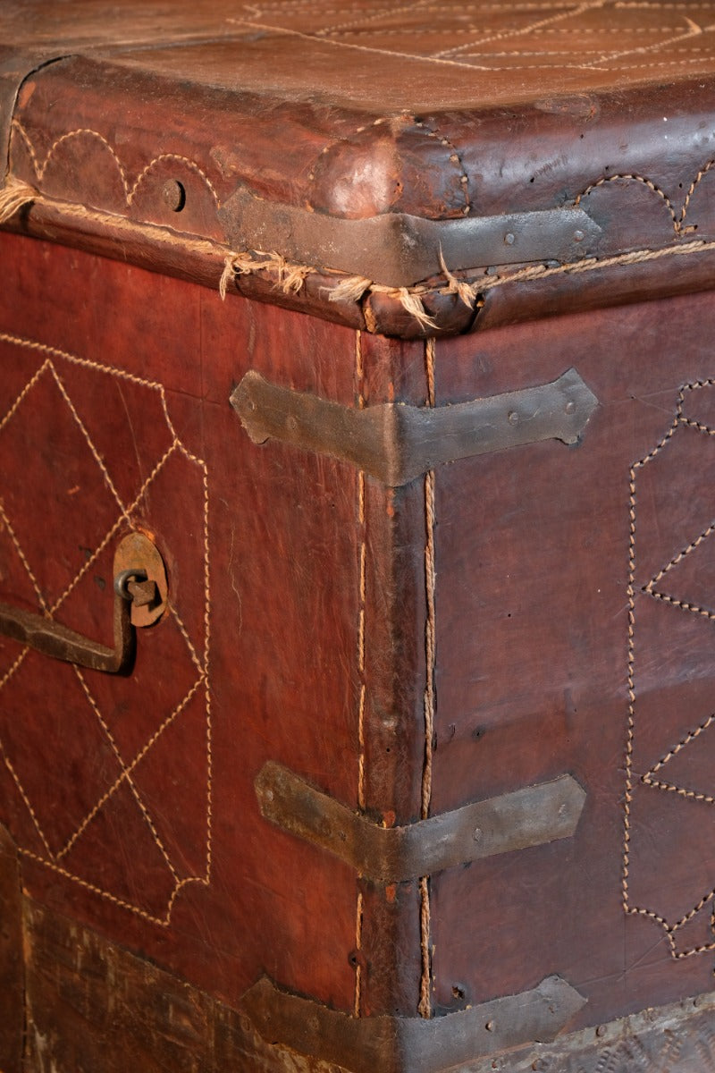 18th Century Leather & Iron Coaching Trunk