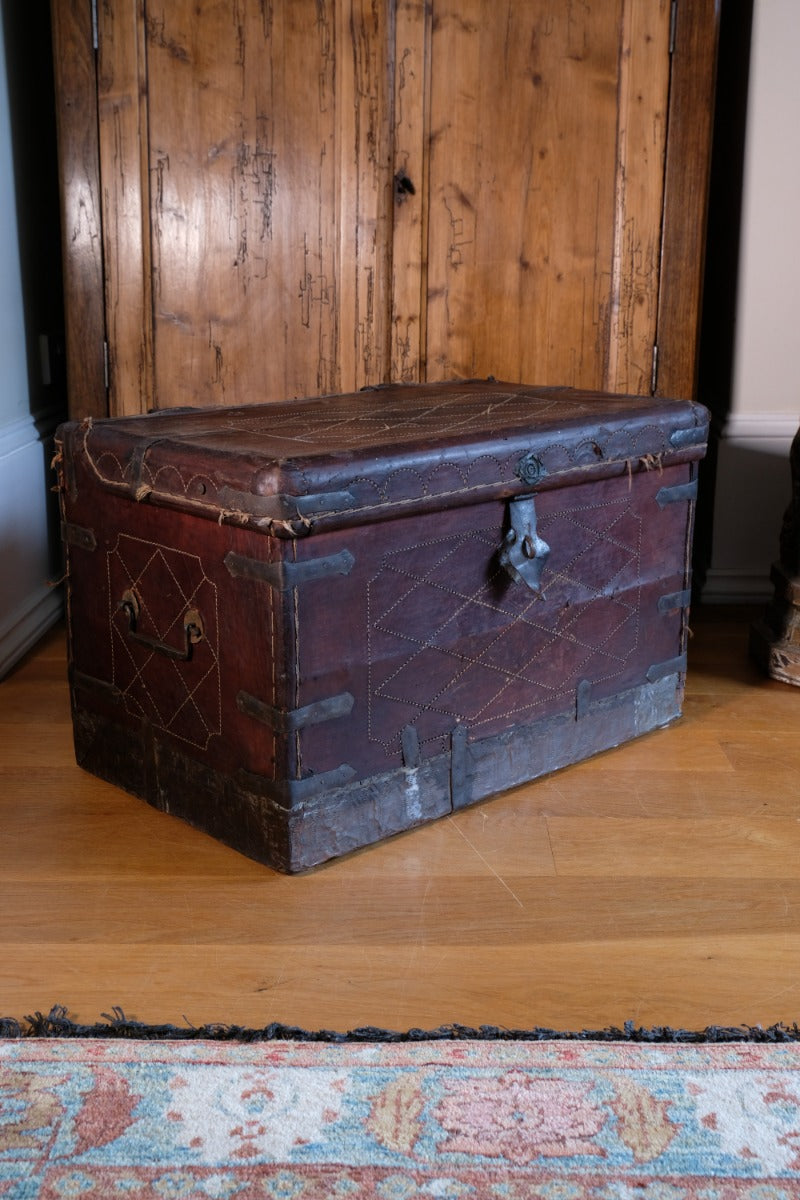 18th Century Leather & Iron Coaching Trunk