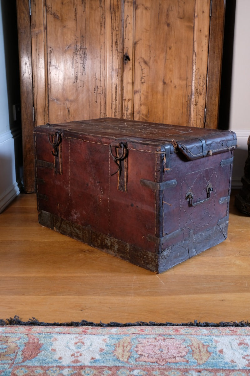 18th Century Leather & Iron Coaching Trunk