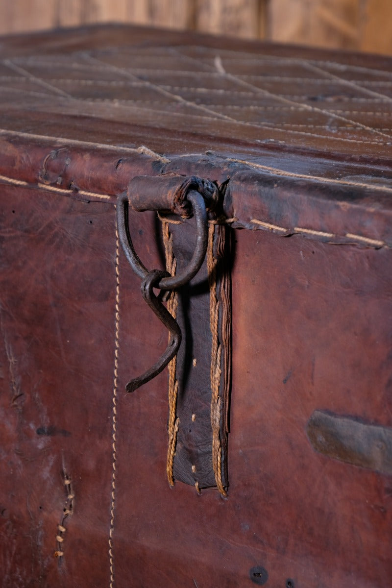 18th Century Leather & Iron Coaching Trunk