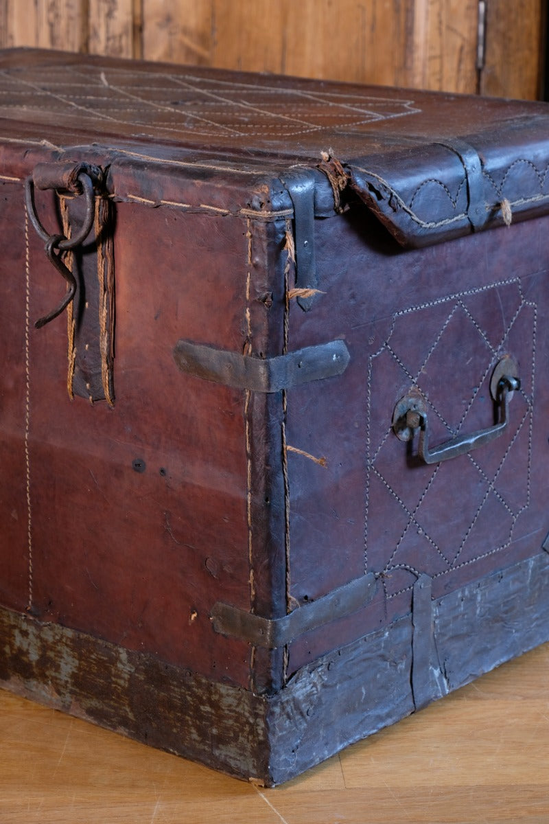 18th Century Leather & Iron Coaching Trunk