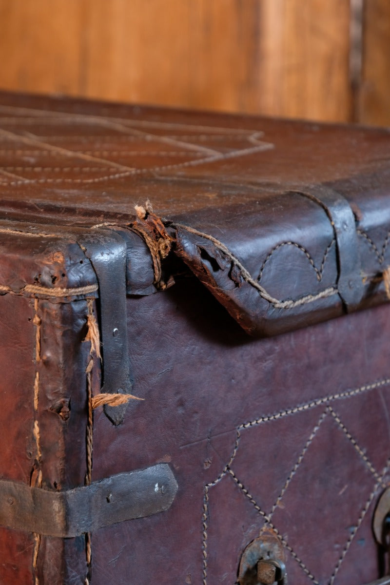 18th Century Leather & Iron Coaching Trunk