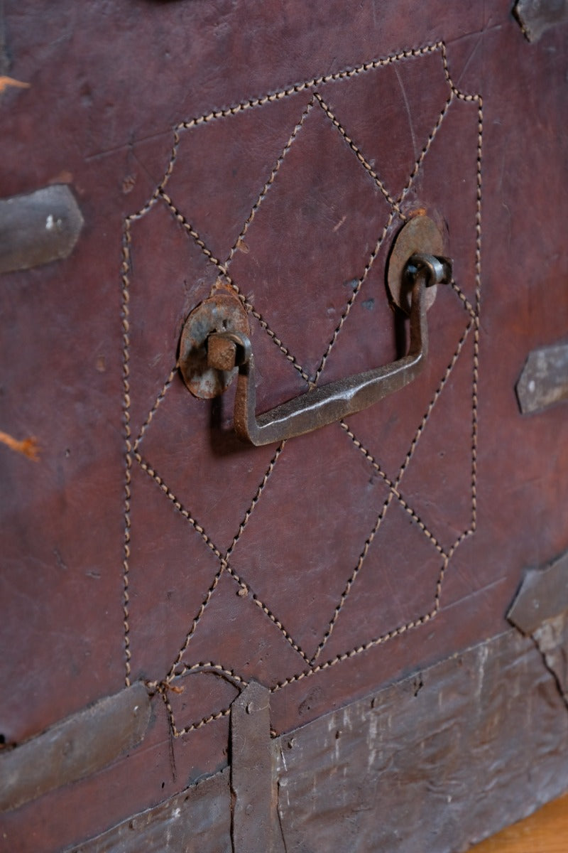 18th Century Leather & Iron Coaching Trunk