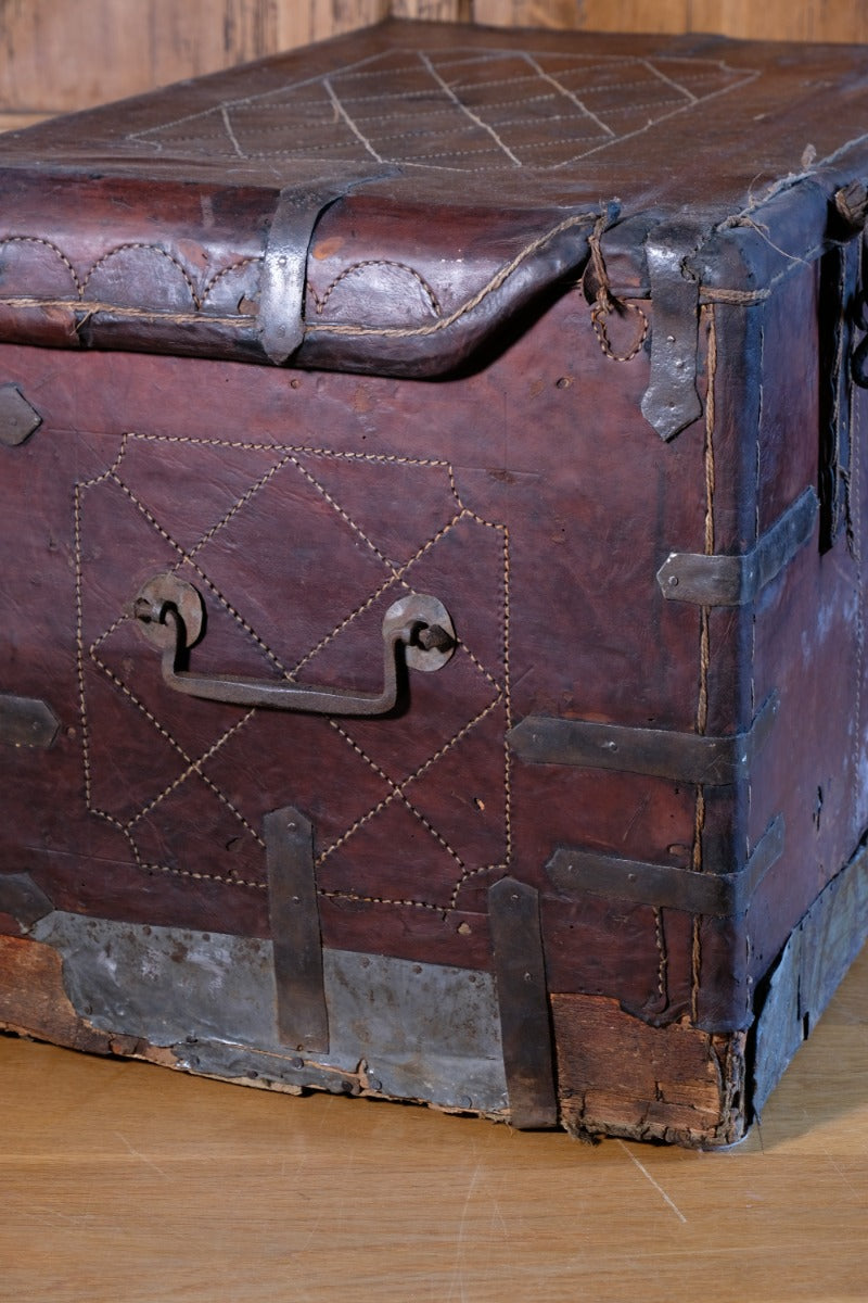 18th Century Leather & Iron Coaching Trunk