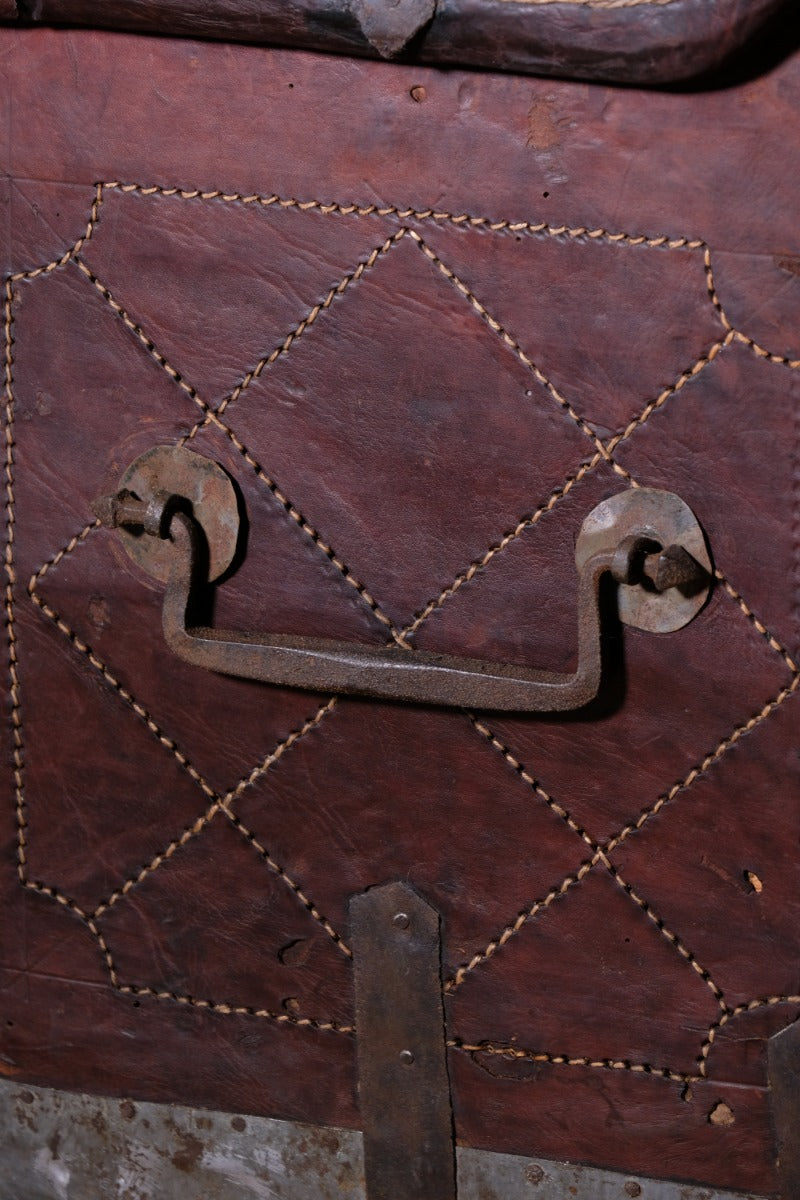 18th Century Leather & Iron Coaching Trunk