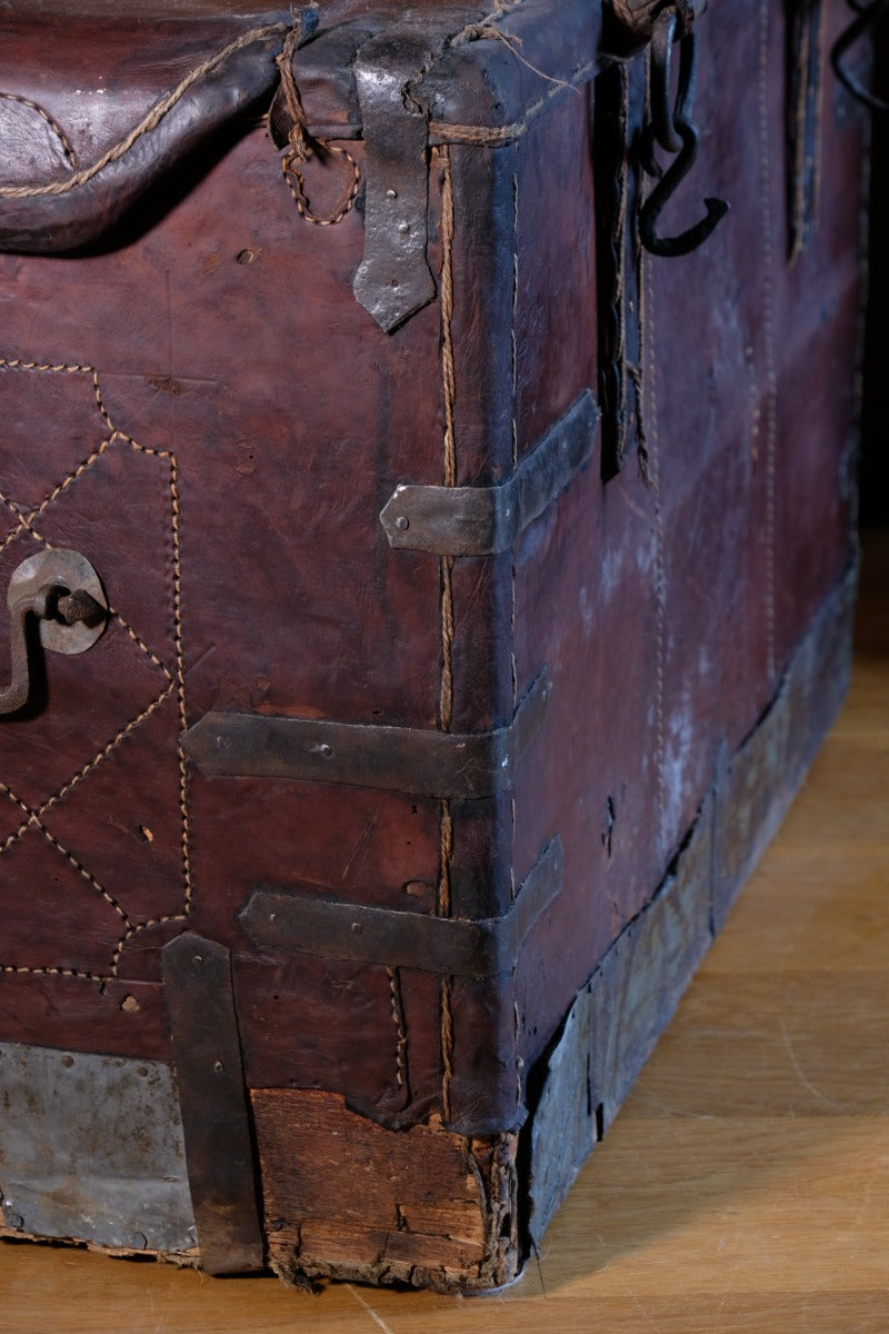 18th Century Leather & Iron Coaching Trunk