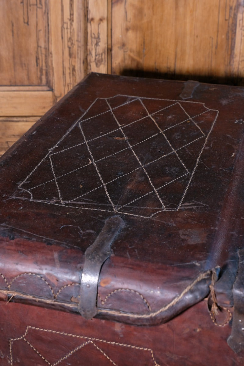 18th Century Leather & Iron Coaching Trunk