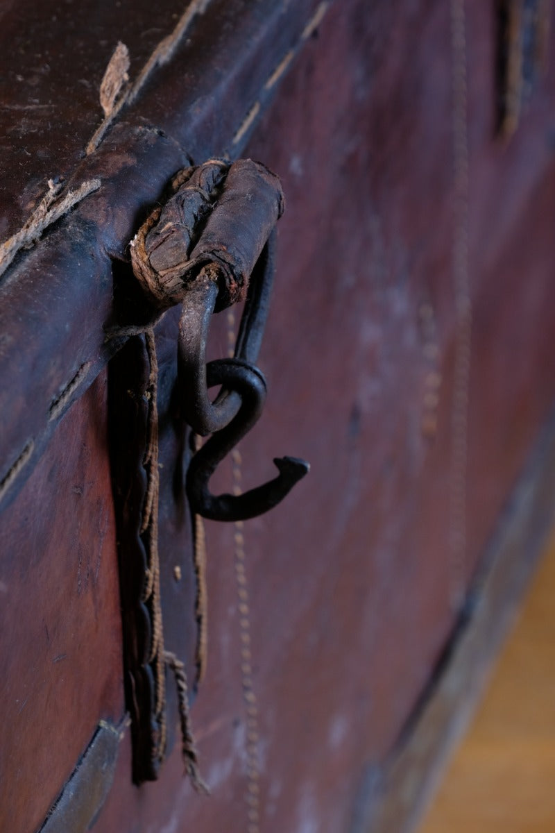 18th Century Leather & Iron Coaching Trunk