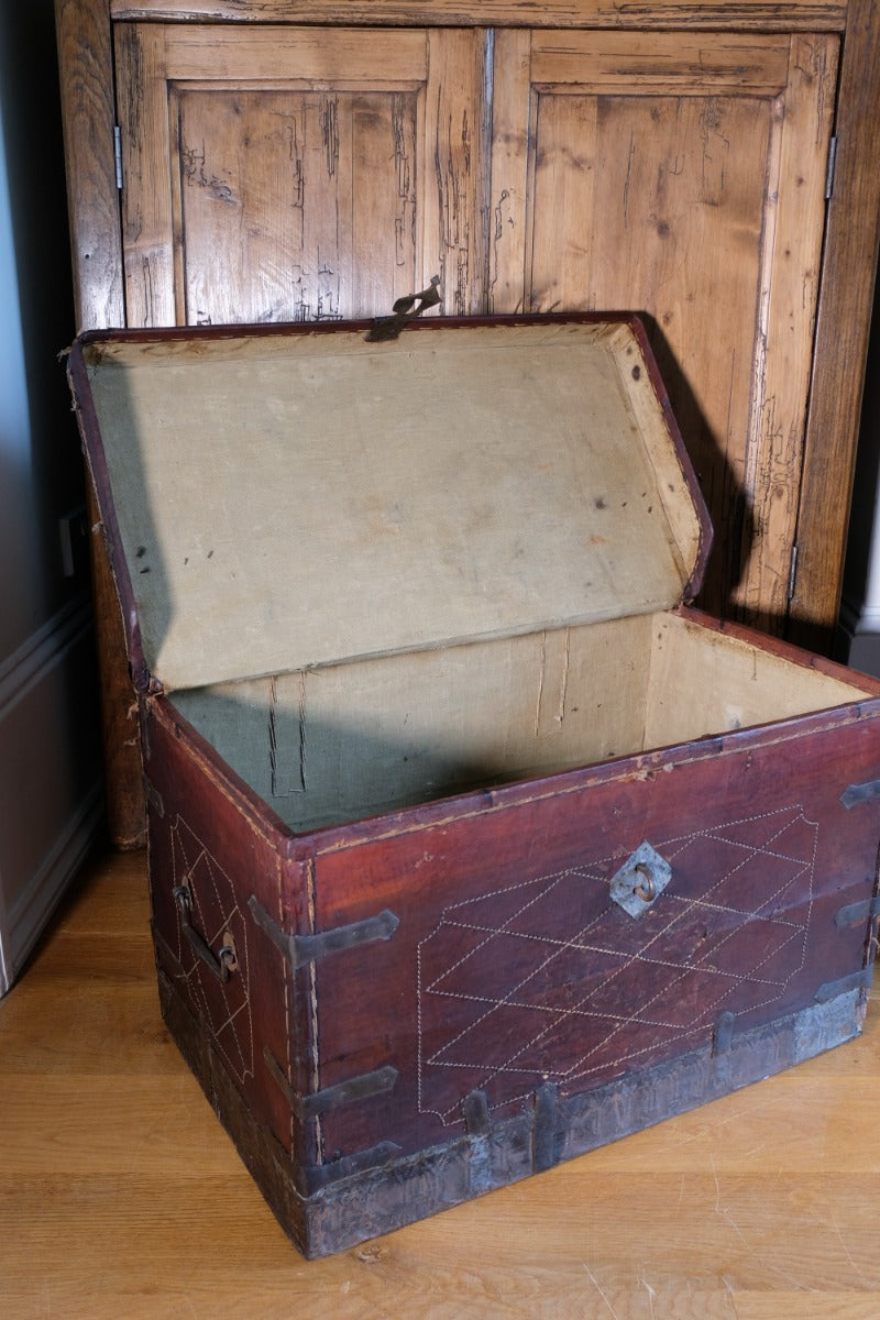 18th Century Leather & Iron Coaching Trunk