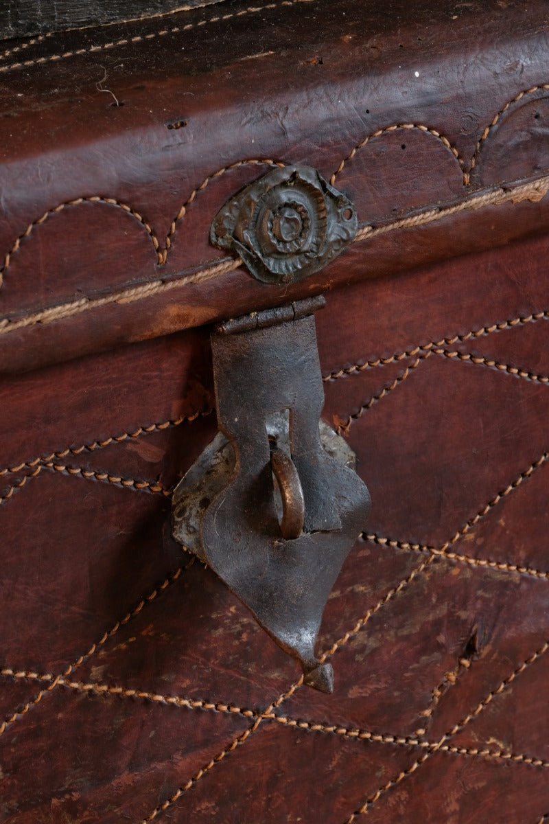 18th Century Leather & Iron Coaching Trunk