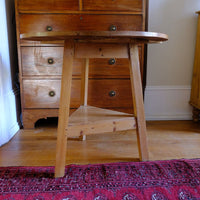 19th Century Pine Cricket Supper Table for Two with Triangular Under-Tier Shelf