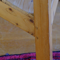 pegged joint on a 19th Century Pine Cricket Supper Table for Two with Triangular Under-Tier Shelf