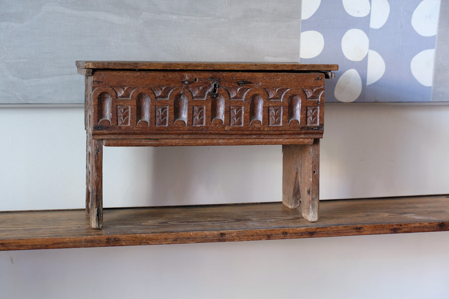 18th Century Carved English Oak Bible Box Coffer