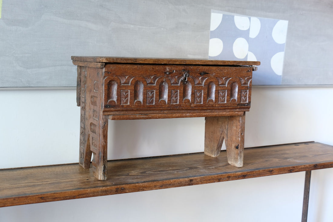 18th Century Carved English Oak Bible Box Coffer