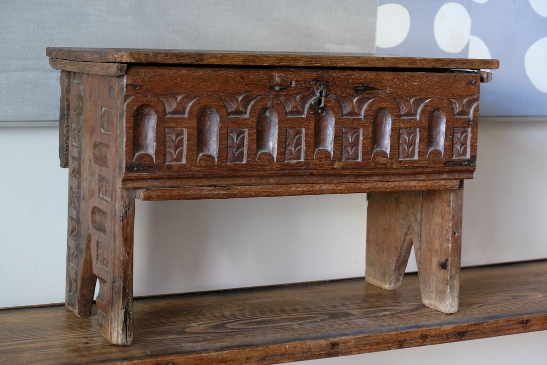 18th Century Carved English Oak Bible Box Coffer