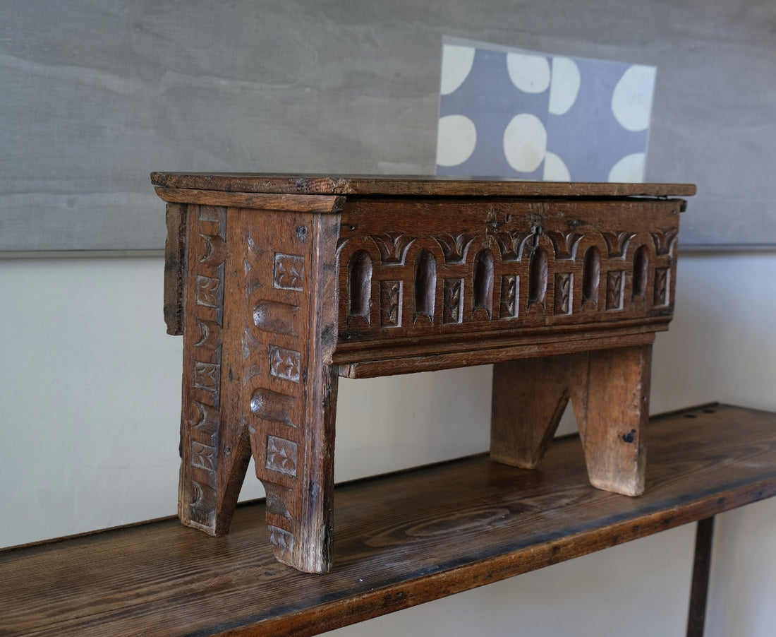 18th Century Carved English Oak Bible Box Coffer