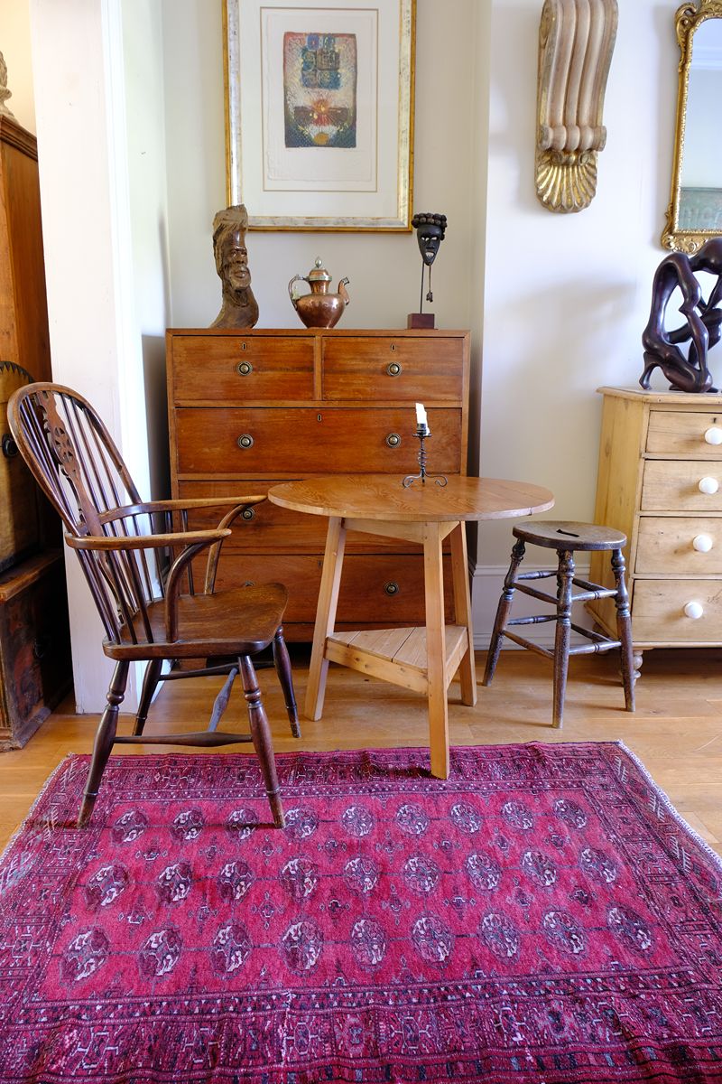 19th Century Pine Cricket Supper Table for Two with Triangular Under-Tier Shelf