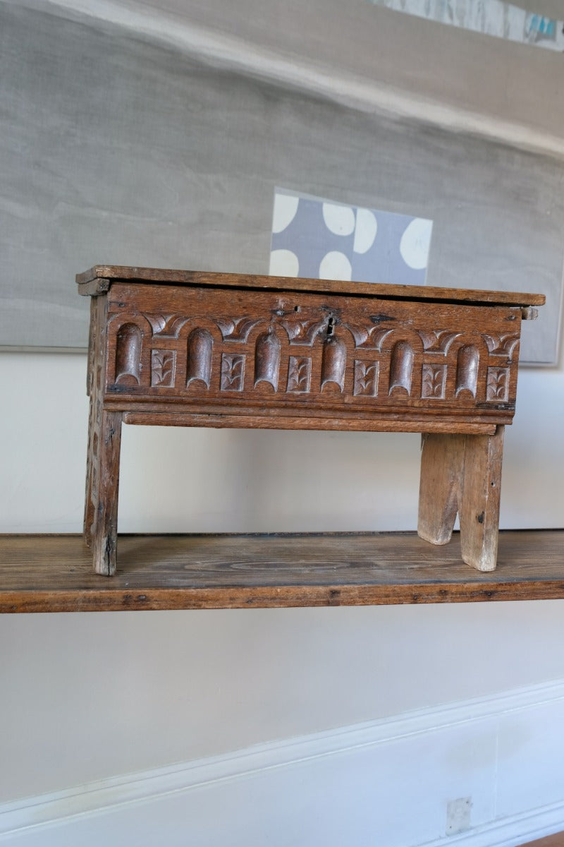 18th Century Carved English Oak Bible Box Coffer