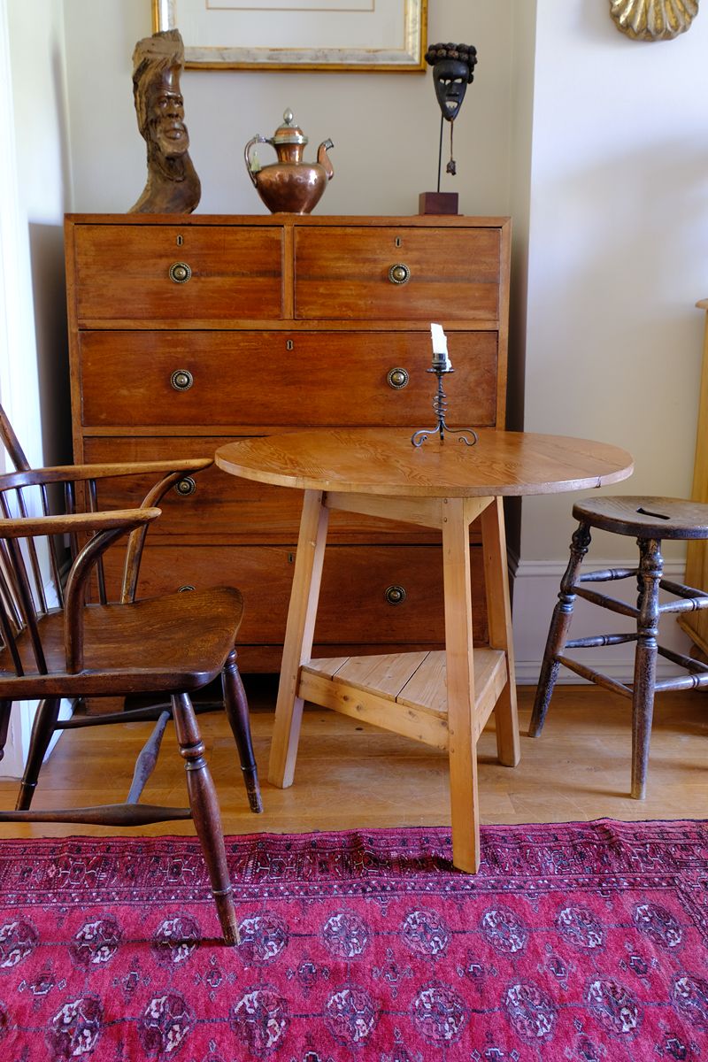 19th Century Pine Cricket Supper Table for Two with Triangular Under-Tier Shelf