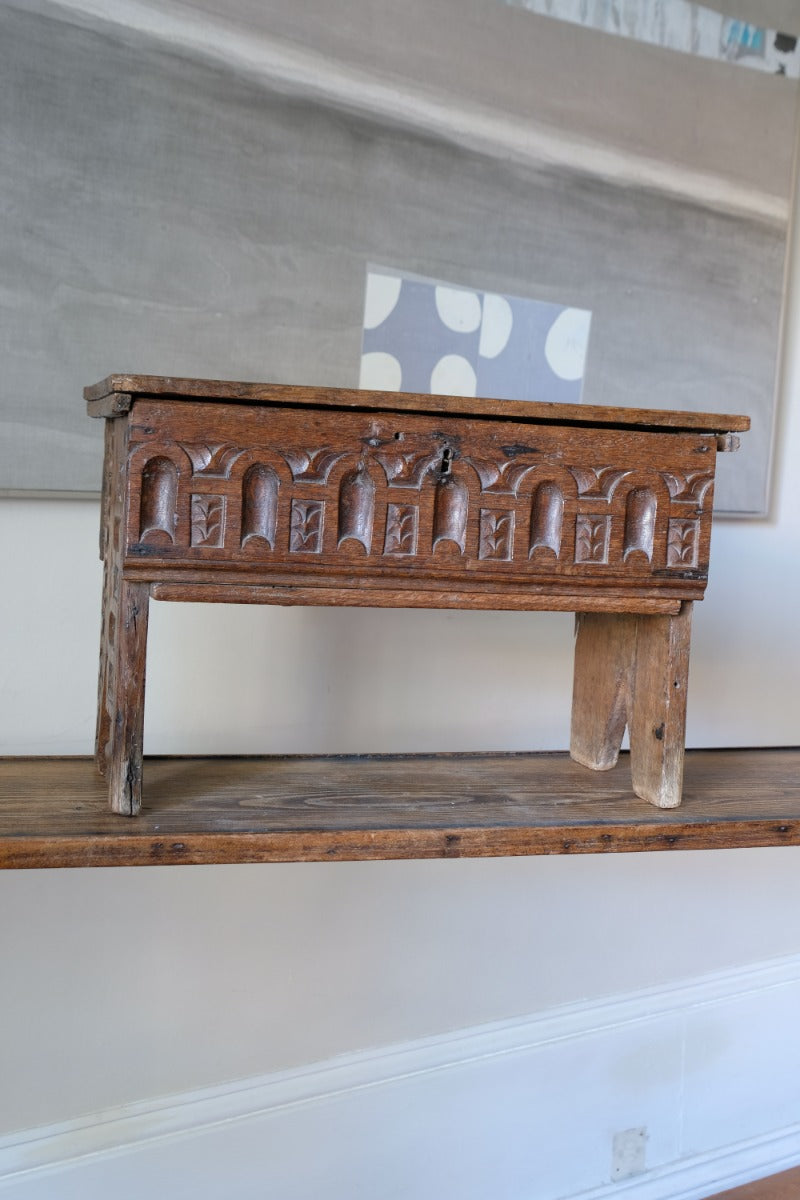 18th Century Carved English Oak Bible Box Coffer