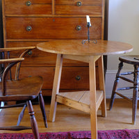 19th Century Pine Cricket Supper Table for Two with Triangular Under-Tier Shelf
