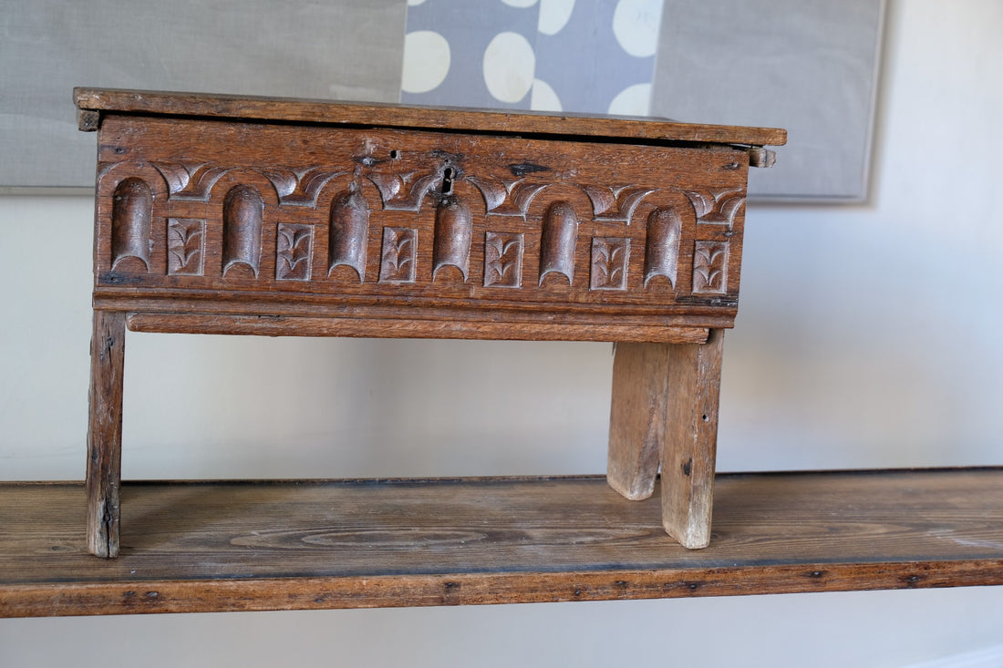 18th Century Carved English Oak Bible Box Coffer