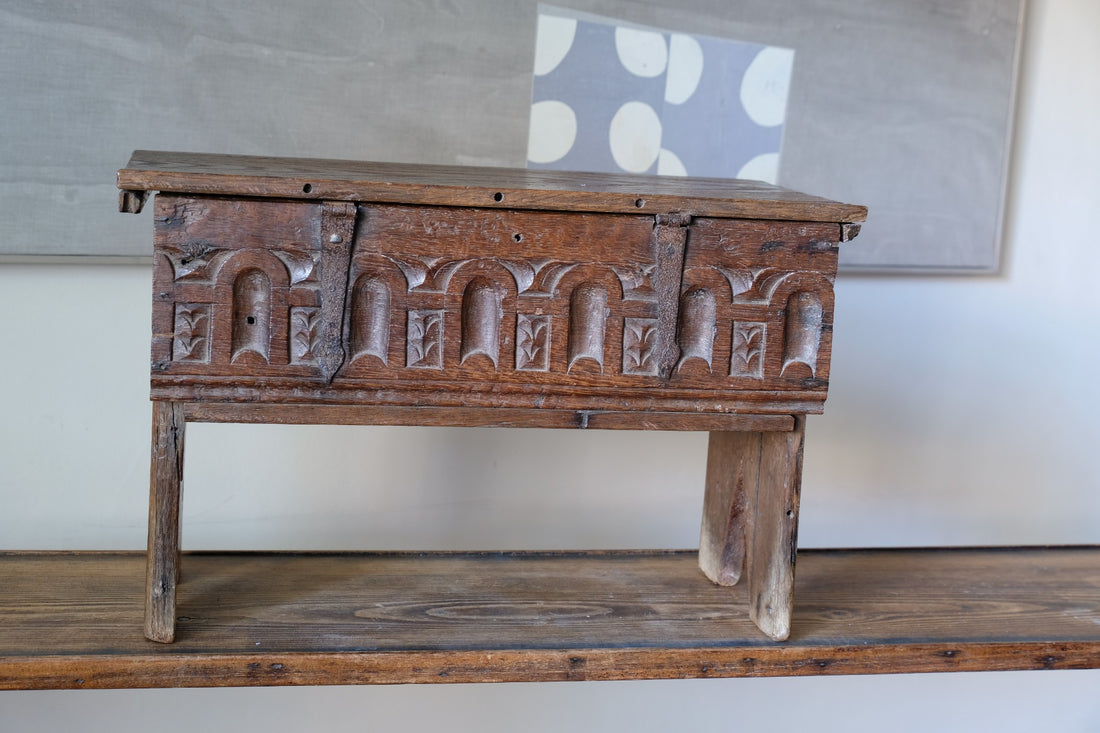 18th Century Carved English Oak Bible Box Coffer