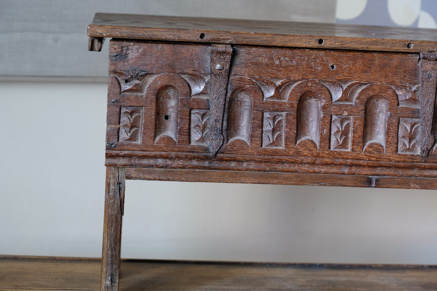 18th Century Carved English Oak Bible Box Coffer