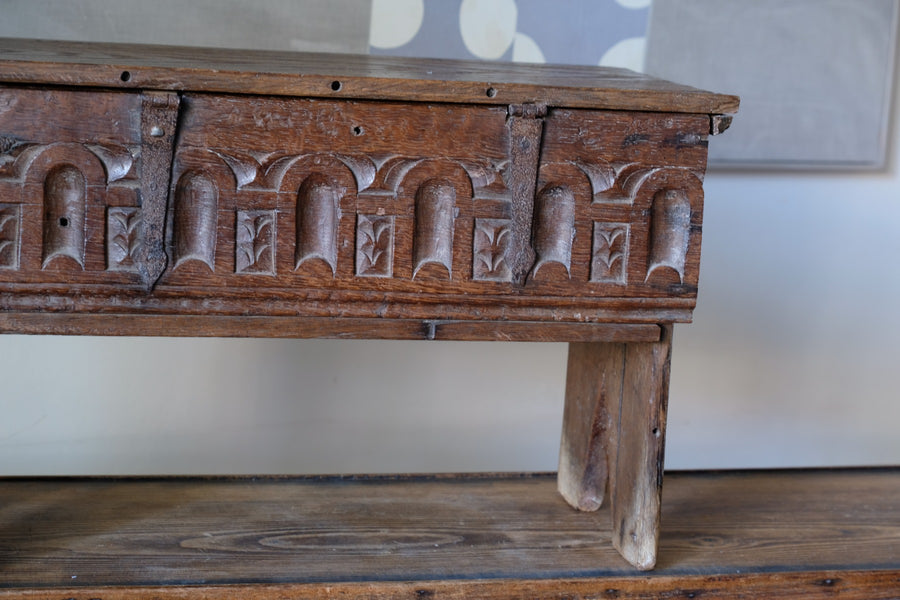 18th Century Carved English Oak Bible Box Coffer