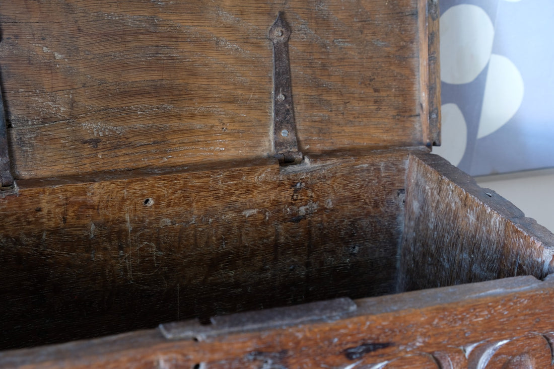 18th Century Carved English Oak Bible Box Coffer