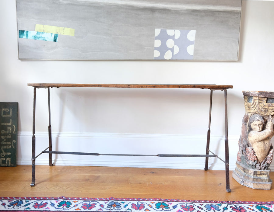 Contemporary Wrought Iron Pine Console Table